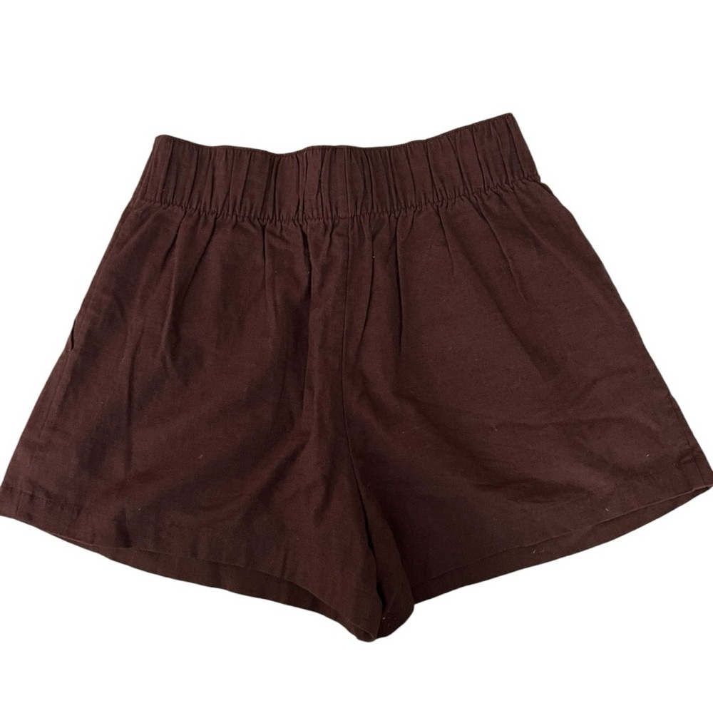 Abercrombie & Fitch High Rise Pull On Pleated Linen Trouser Brown Shorts Medium - Picture 4 of 6